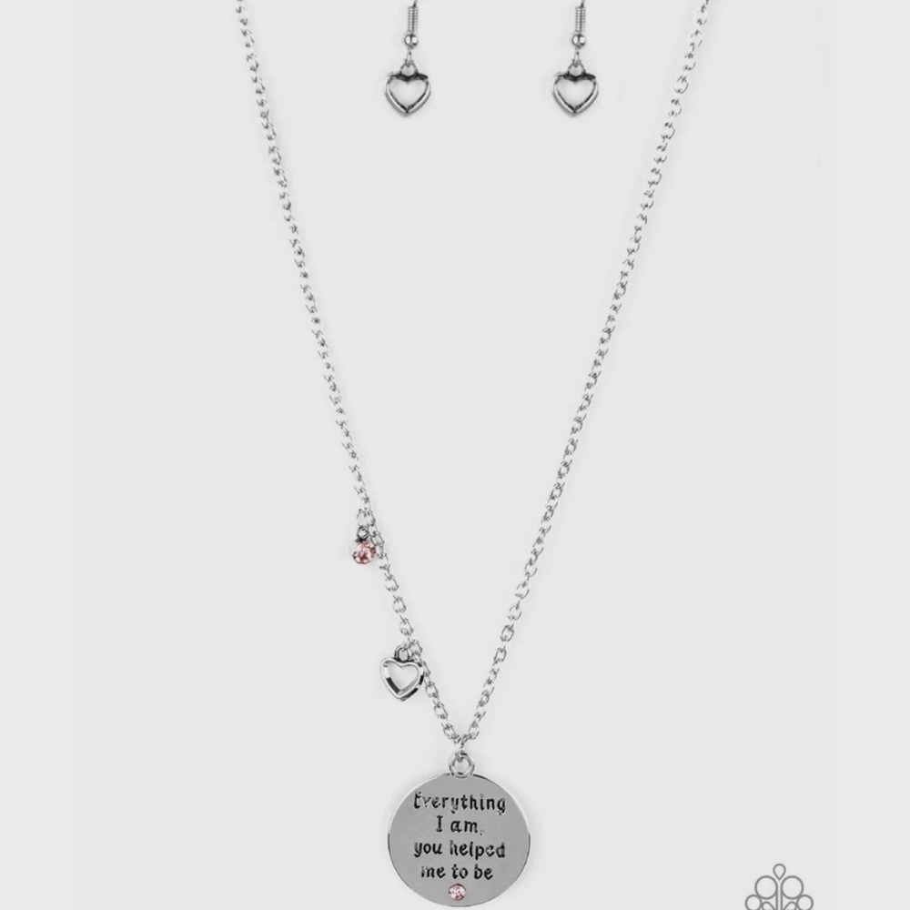New Paparazzi Silver Necklace & Earrings,Heart & Pink Accents “Everything I am”